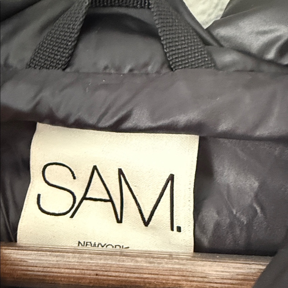 SAM. Black Shiny Blake Down Puffer Racoon Tan Fur Hood Thumb Hole Cuff XS - Picture 5 of 16